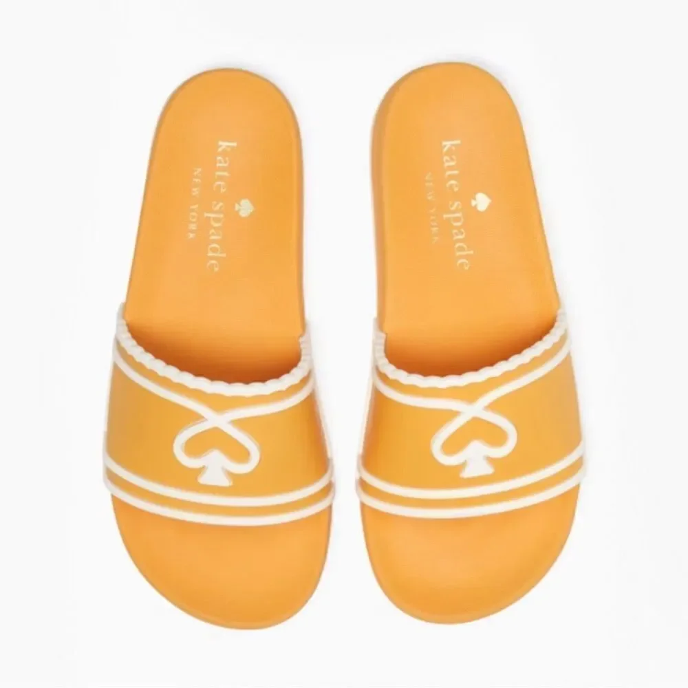 kate spade 8, 9 Brigitte Pool Slide Sunset Blaze Par Gold White